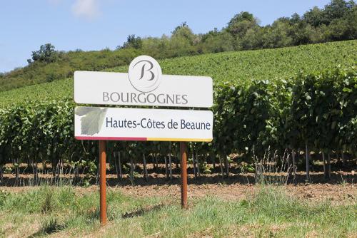 Road sign Hautes-Cotes de Beaune, wine of Burgundy, France